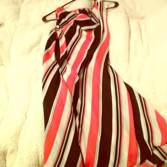 Shear coral and blk stripe dress