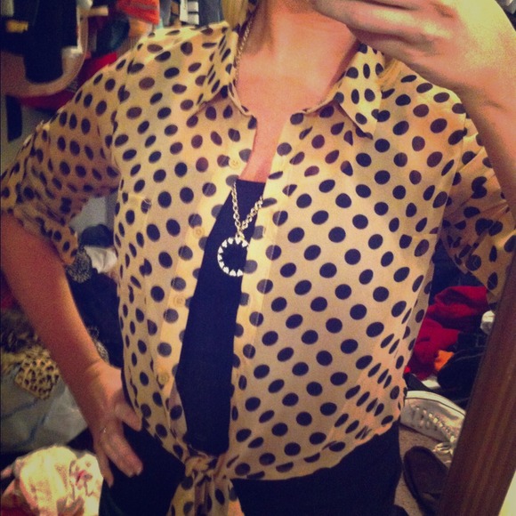 Khaki with Black Polka Dots sheer top