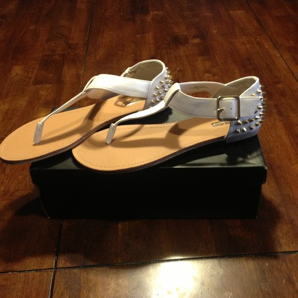 White Spiked Flat Sandals