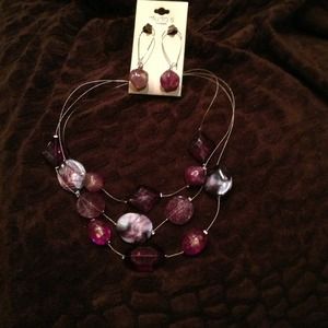 Purple stone earrings and necklace set