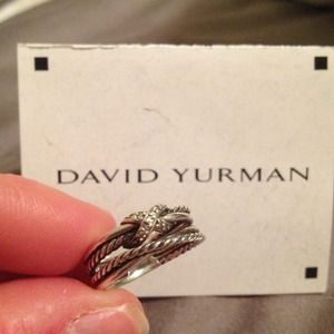 David Yurman Silver Pave Diamond Crossover X Ring
