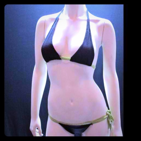 Black thong bikini with neon ties