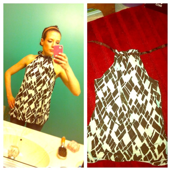 Brown and cream print halter top xs