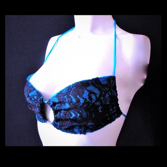 Blue and black lace two piece bikini