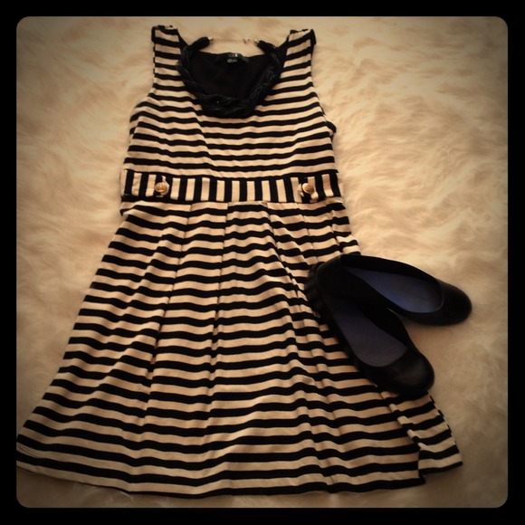 Black & Cream Striped Dress