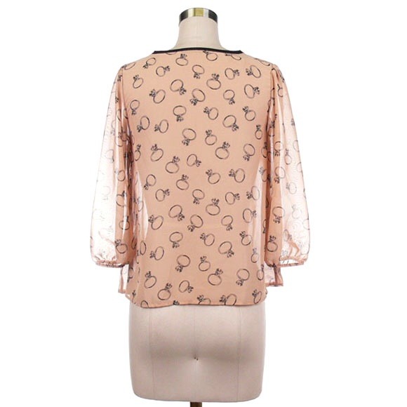 Ring printed and stud on collar chiffon top. - Picture 3 of 3