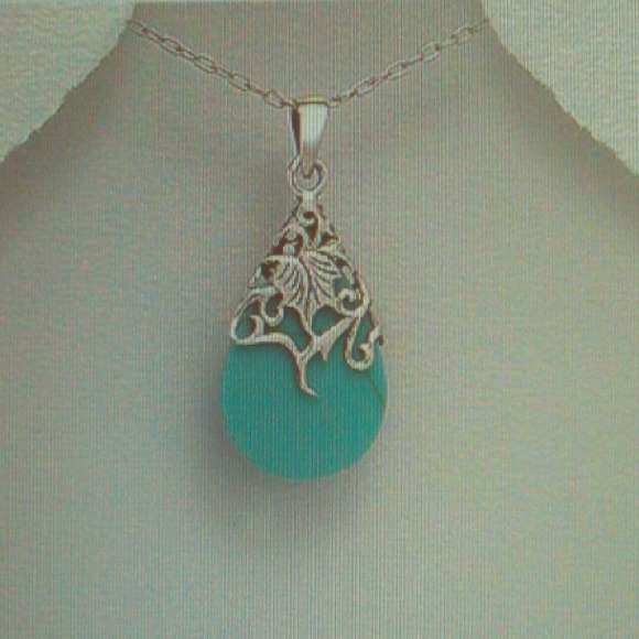 Sterling Silver Drop Pendant Red/Blue Resin Vines