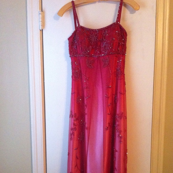 Pink Ombré beaded formal dress XS/00 w/purse&shawl - Picture 1 of 4