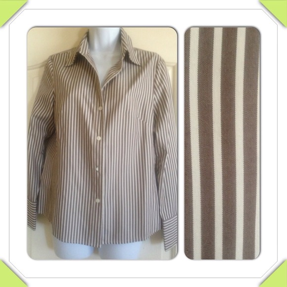 Pinstripe 💯% Silk Collar Shirt️ - Picture 3 of 4