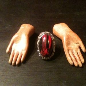 vintage faux stone black red gold victoriana ring