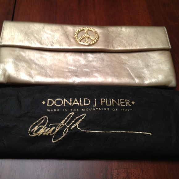 Donald J Pliner Gold Leather Clutch