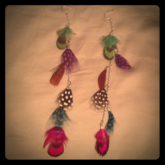 Colorful long feather earrings