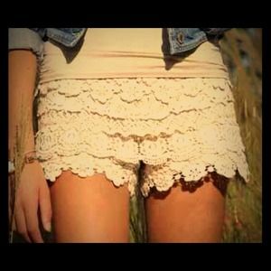Ivory Lace Tiered Shorts