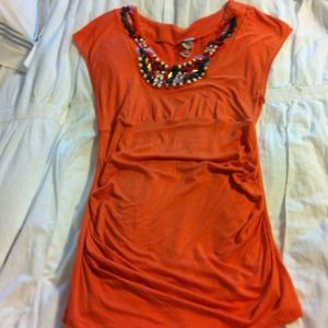 Charming Charlie rouched top with beaded neck