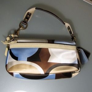 Bnwot Coach Silk logo print blue brown tan handbag