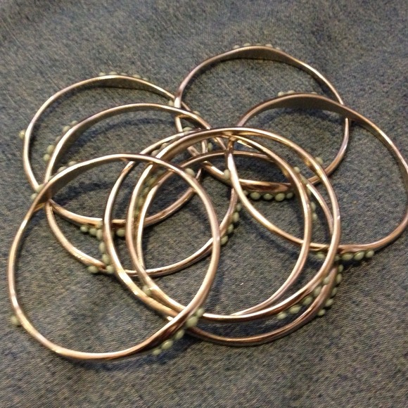 "BUNDLED*****Silver bangles with light blue studs - Picture 2 of 2