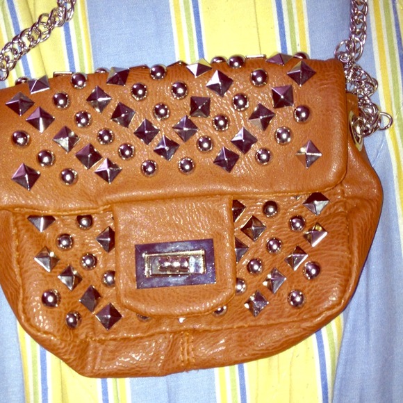 Brown studded out mini purse