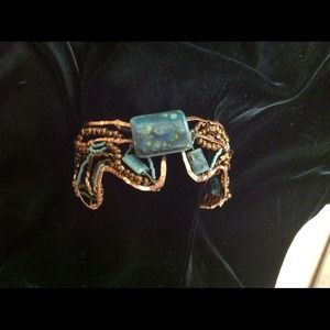 Hand beaded copper stone wrist cuff