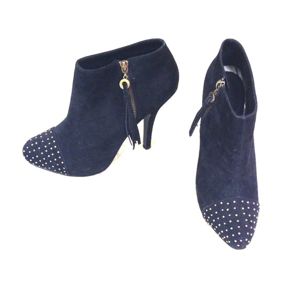 Black velour studded booties