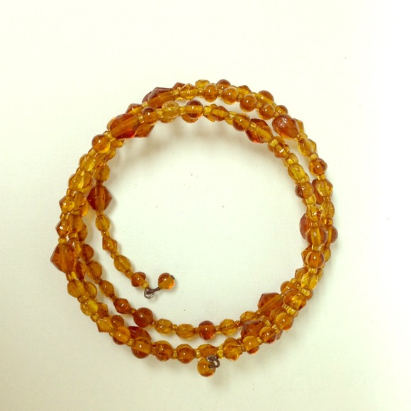 Amber Color Beaded Wrap Bracelet