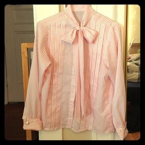 🎈SOLD🎈Vintage candy pinstripe pussy bow blouse