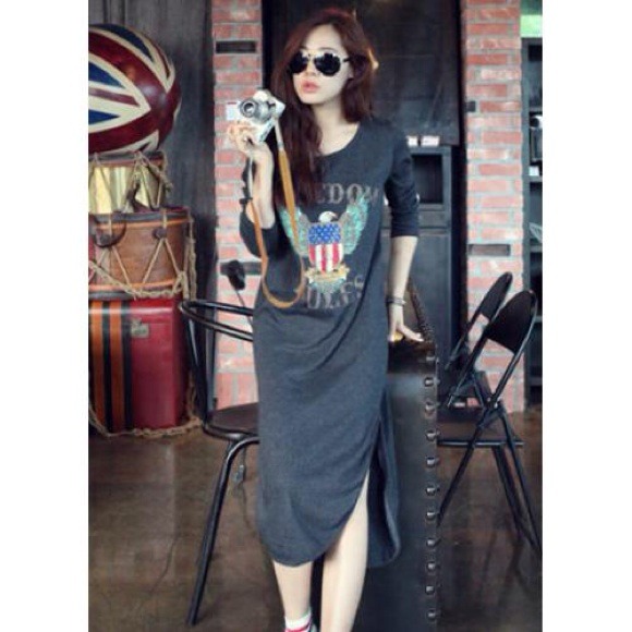 Maxi dress (freedom rules) light grey