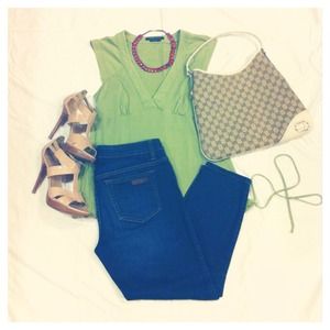 BCBG MaxAzria Olive Green V Neck Sleeveless Shirt