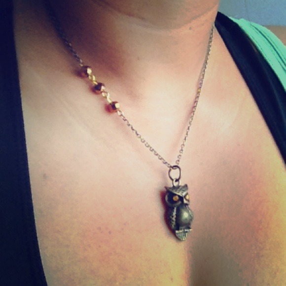 New Owl pendant brass & Czech glass necklace❤❤