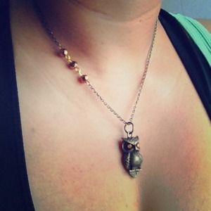 New Owl pendant brass & Czech glass necklace❤❤