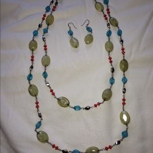 Extra long beaded necklace and earring set
