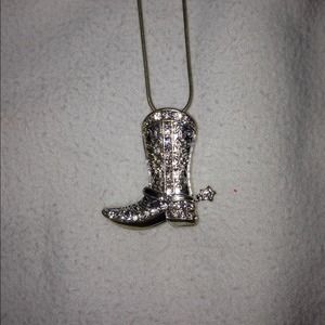 Silver cowboy boot necklace w/Swarovski crystals