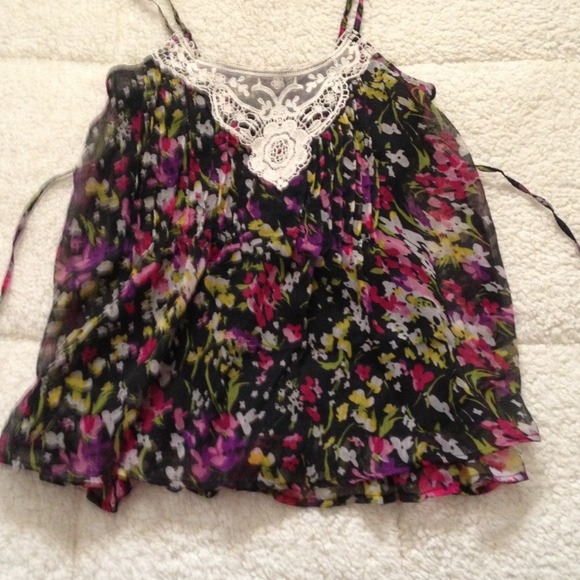 Sheer,2 layers w/crocheted front & tie string back