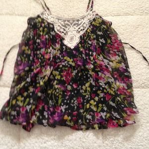 Sheer,2 layers w/crocheted front & tie string back