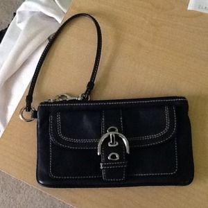 **SOLD** Authentic black leather coach wristlet