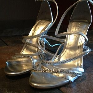Strappy silver heels by Aldo