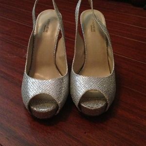 silver glitter sling back heels