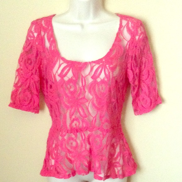 Pink lace peplum top