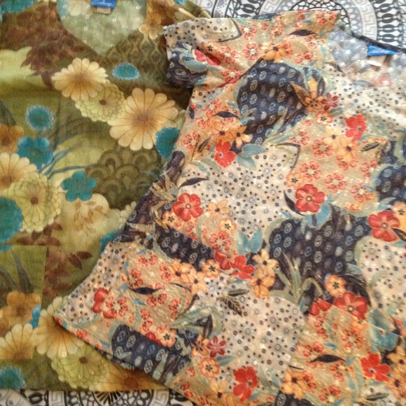 Two floral scrub tops bundled with other tops