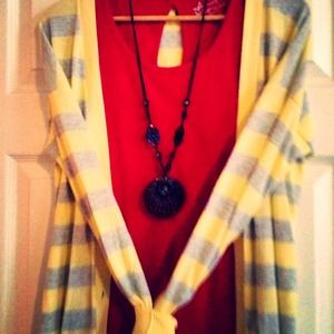 Pale yellow and grey cardigan
