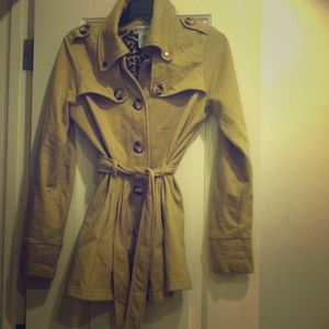 Tan trench coat.