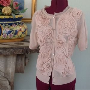 Loft Dusty Pink Sweater with Rose Details