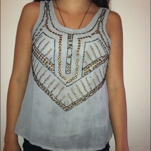 Gray tank top with golden beads