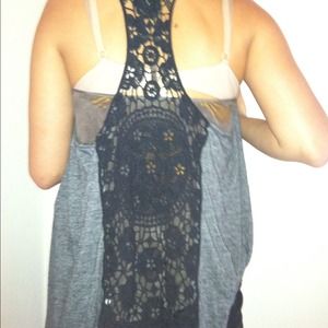 Grey vest with black crochet