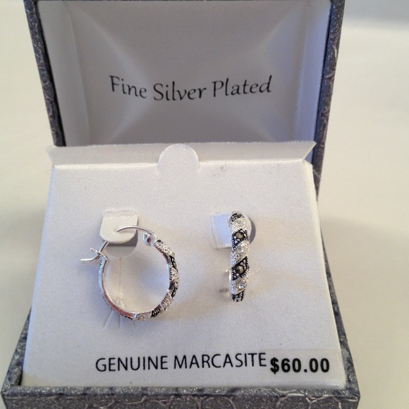 Silver plated marcasite hoops
