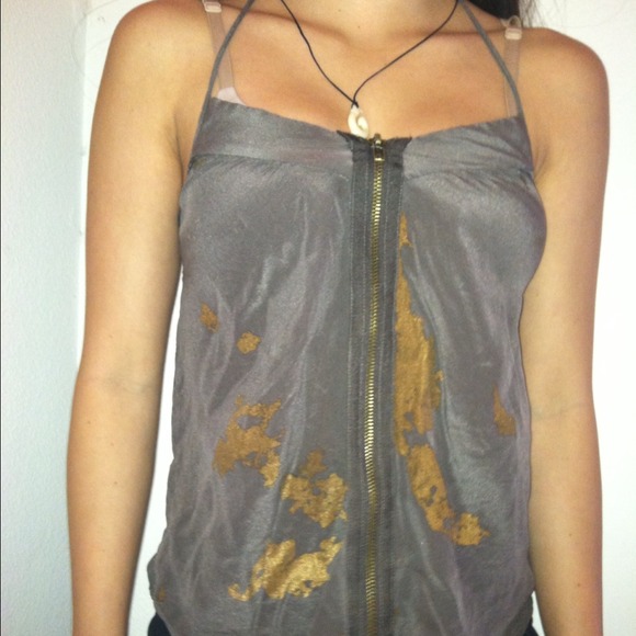 Grey and gold zipper tank top