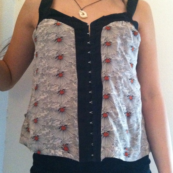 Grey black and red top