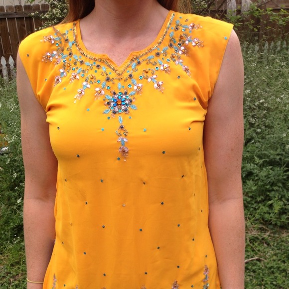 πHP π Vintage Neon Boho Beaded & Sequined Tunic - Picture 3 of 4
