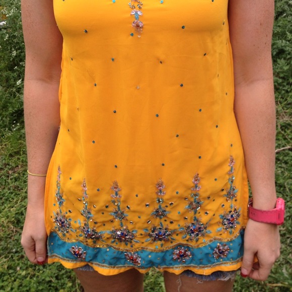 πHP π Vintage Neon Boho Beaded & Sequined Tunic - Picture 4 of 4