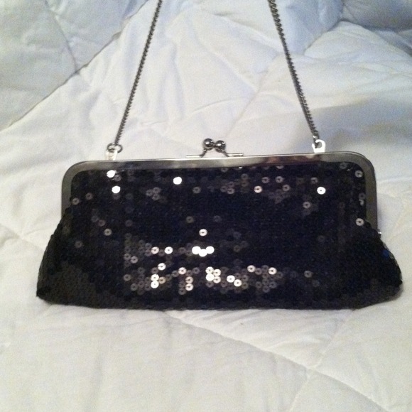 Black sequin clutch with strap NWOT