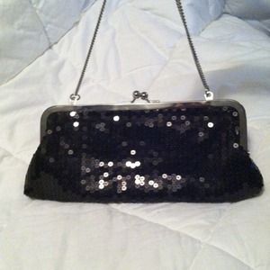 Black sequin clutch with strap NWOT